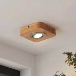 Plafón LED Lindby Mikari, 14 cm, madera, orientable