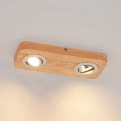Plafón LED Lindby Mikari, 30 cm, madera, orientable