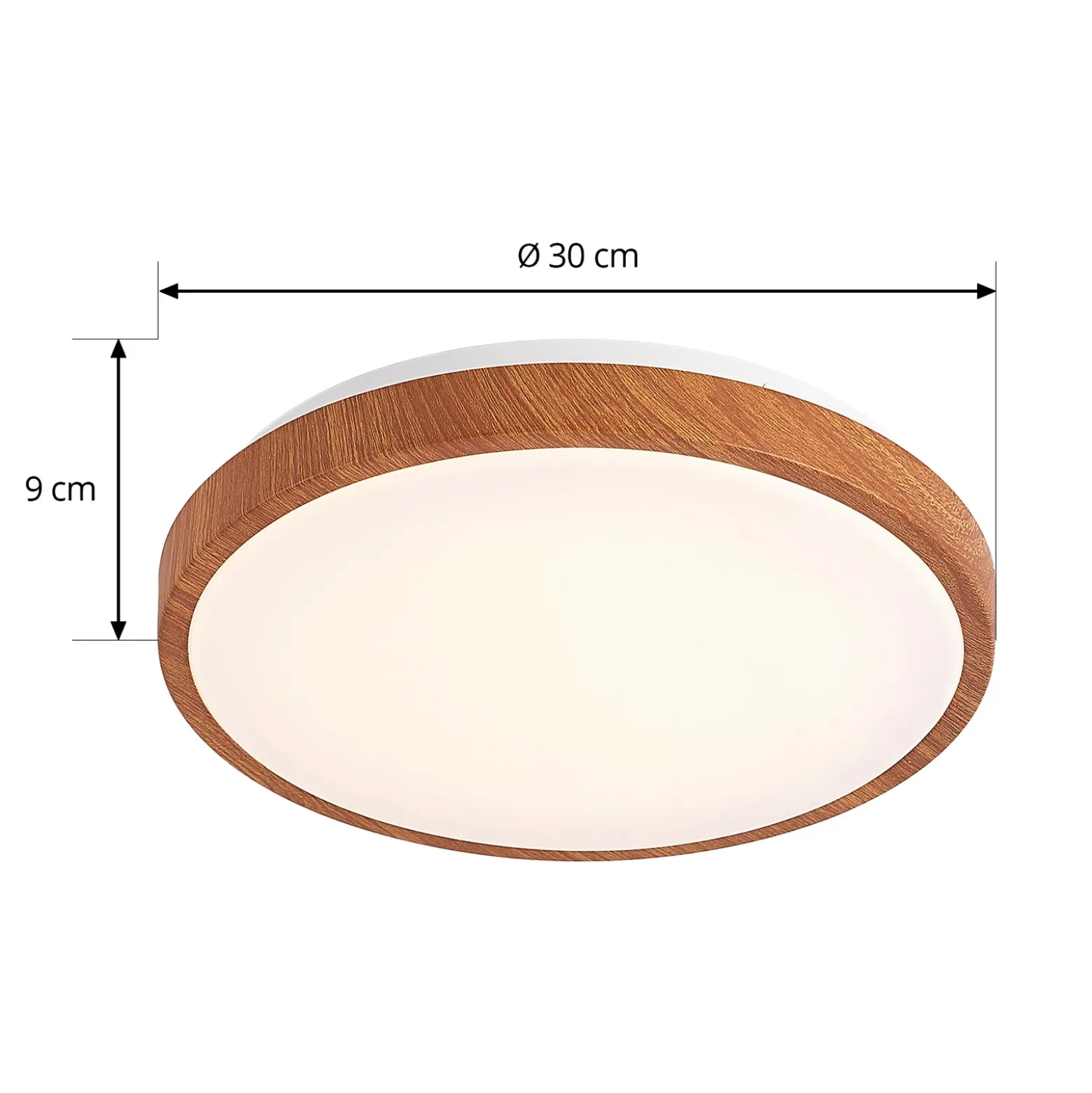 Plafón LED Lindby Mynte, Ø30 cm, aspecto de madera, plástico