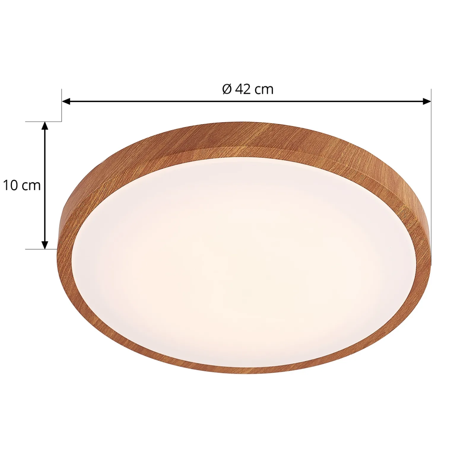 Plafón LED Lindby Mynte, Ø42 cm, aspecto de madera, plástico