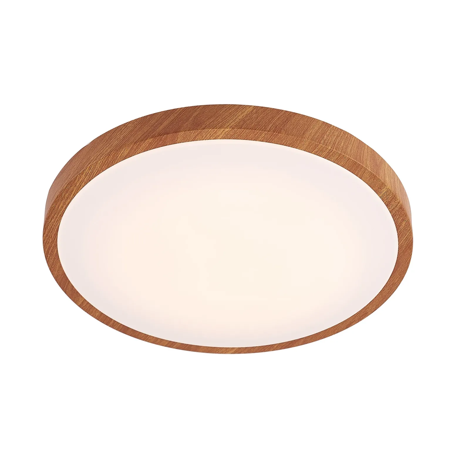 Plafón LED Lindby Mynte, Ø42 cm, aspecto de madera, plástico