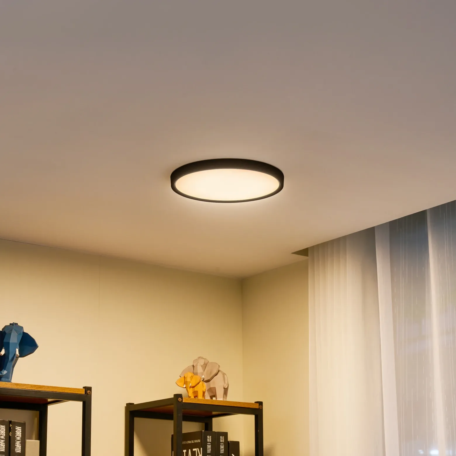 Plafón LED Lindby Pravin, Ø 30 cm, atenuable, negro
