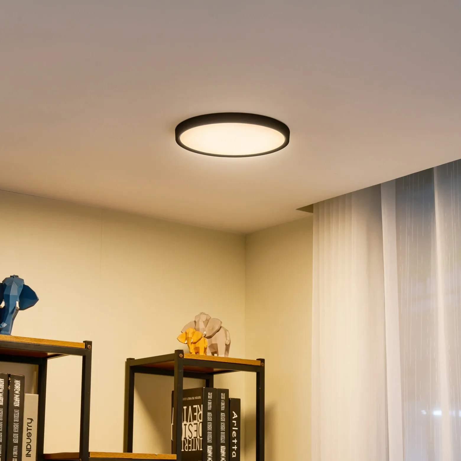 Plafón LED Lindby Pravin, Ø 30 cm, 3.000 K, negro