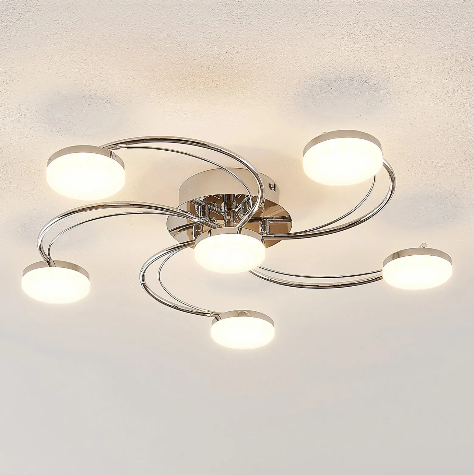 Plafón LED Lindby Rouven, forma espiral, 6 luces, gris