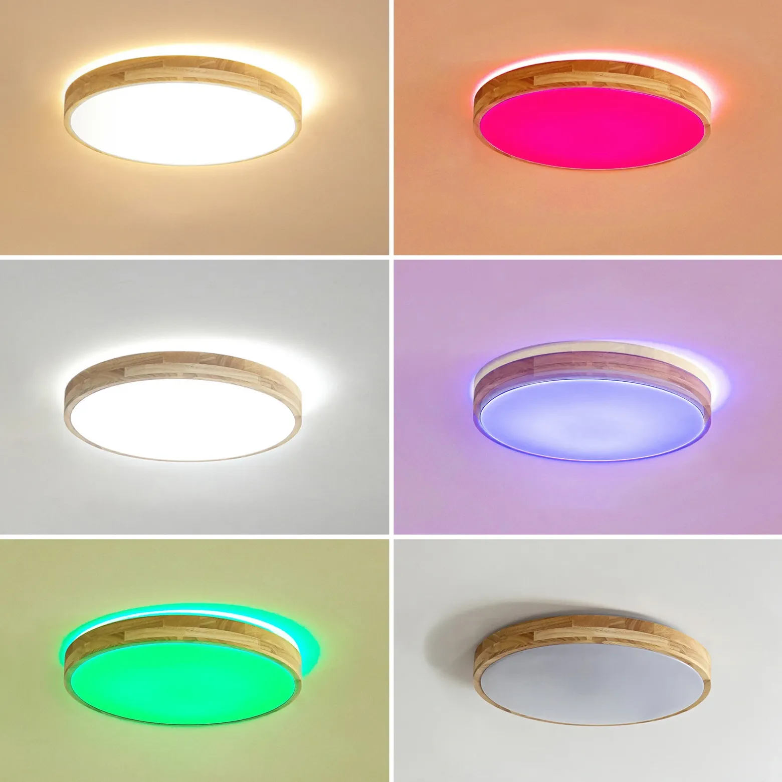 Plafón LED Lindby Smart Innes Madera Ø39cm RGB CCT Tuya