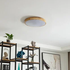 Plafón LED Lindby Smart Innes Madera Ø39cm RGB CCT Tuya