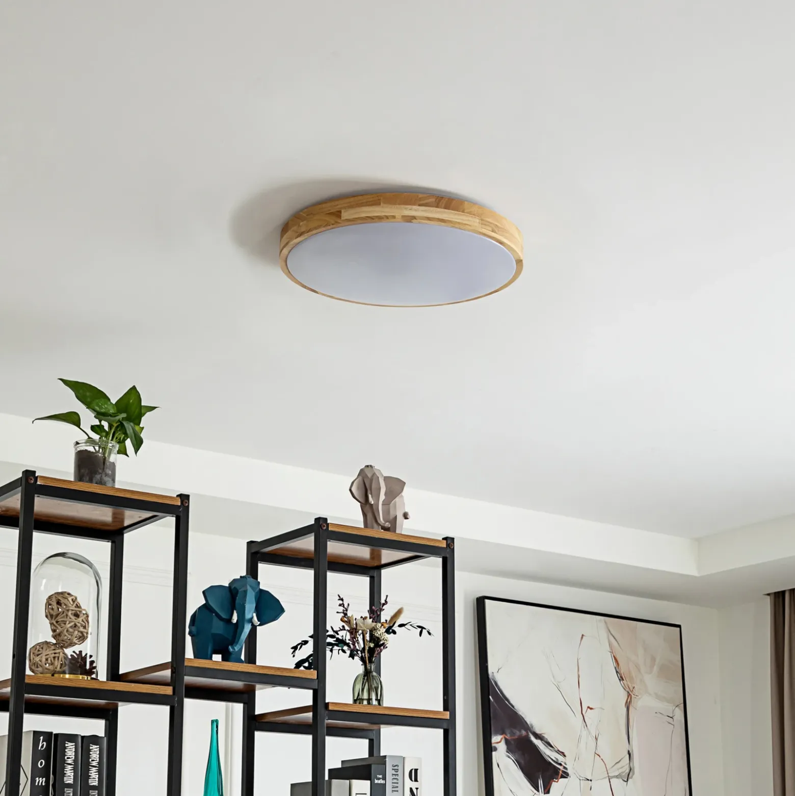 Plafón LED Lindby Smart Innes Madera Ø39cm RGB CCT Tuya