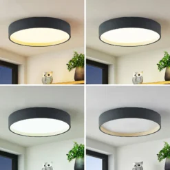 Plafón LED Lindby Todor, 50 cm, antracita, CCT, madera