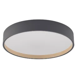 Plafón LED Lindby Todor, 50 cm, antracita, CCT, madera