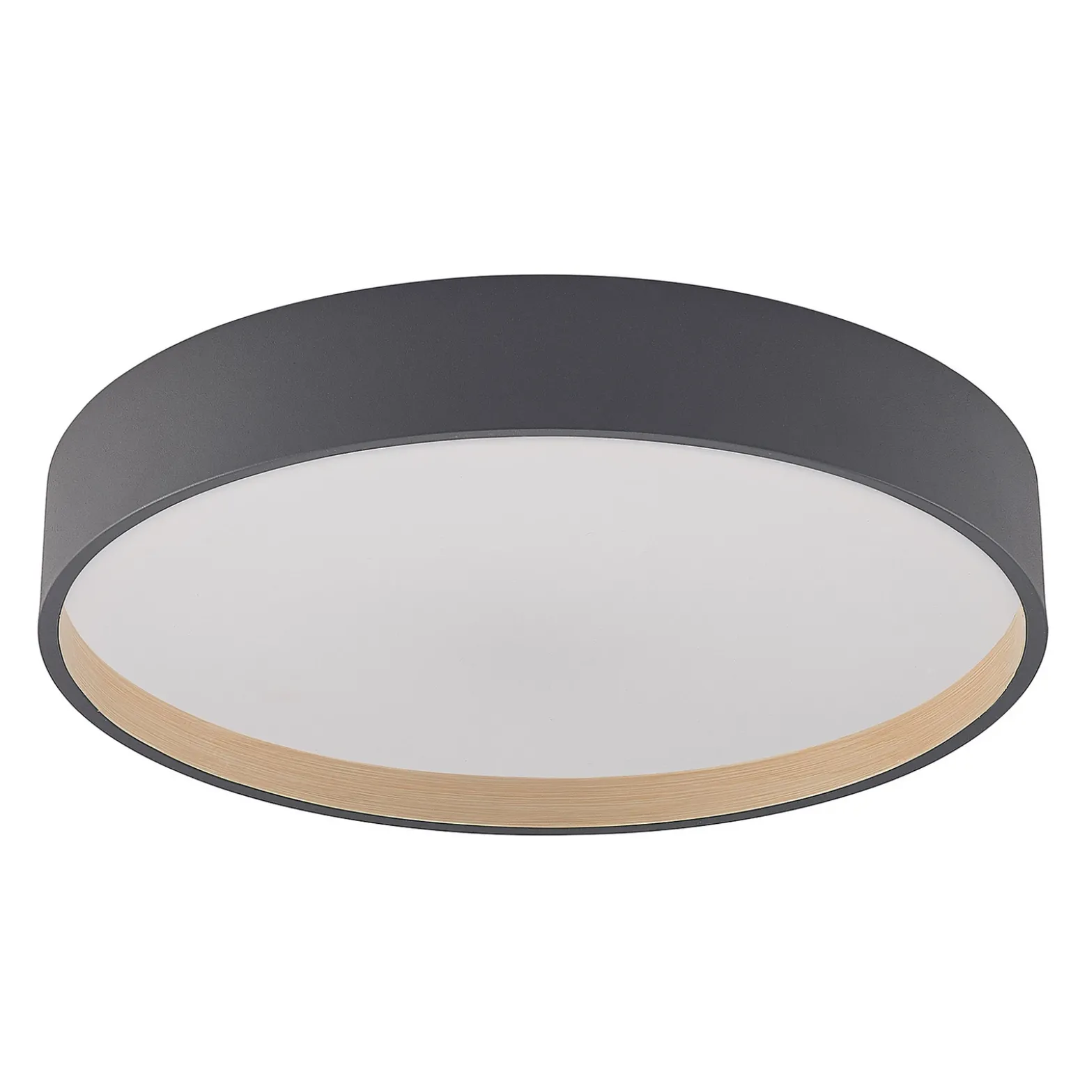Plafón LED Lindby Todor, 50 cm, antracita, CCT, madera
