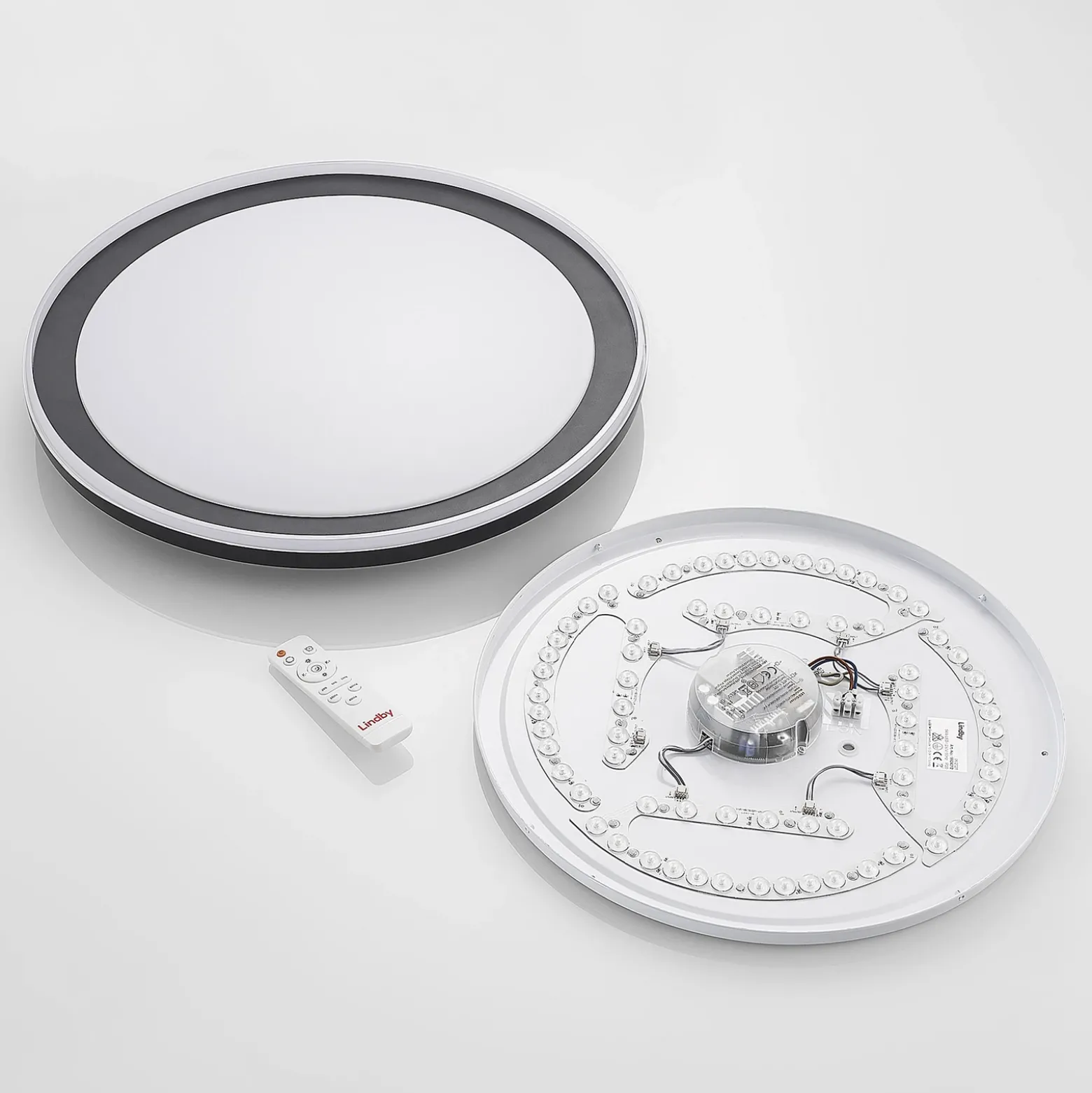 Plafón LED Lindby Verdan, negro, metal, atenuable, CCT