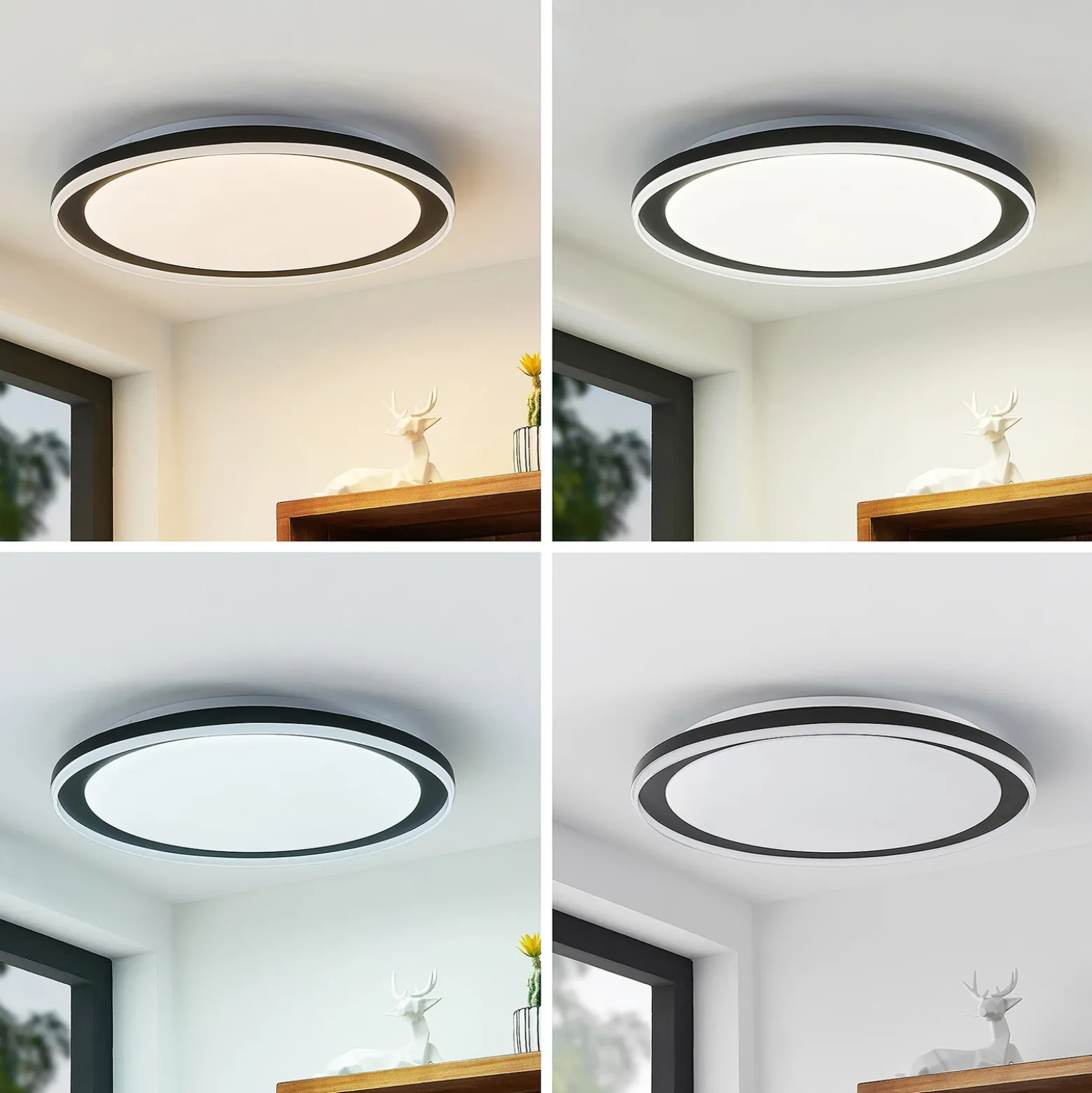 Plafón LED Lindby Verdan, negro, metal, atenuable, CCT