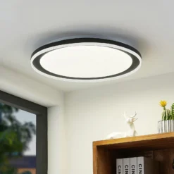 Plafón LED Lindby Verdan, negro, metal, atenuable, CCT