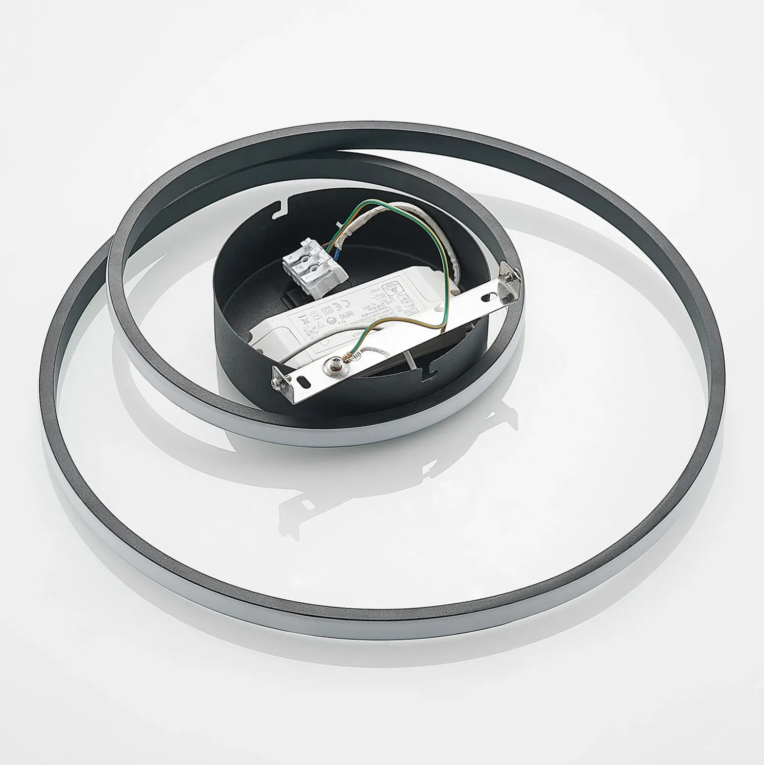 Plafón LED Lindby Youna, negro, aluminio, 39 cm, atenuable