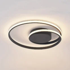 Plafón LED Lindby Youna, negro, aluminio, 39 cm, atenuable