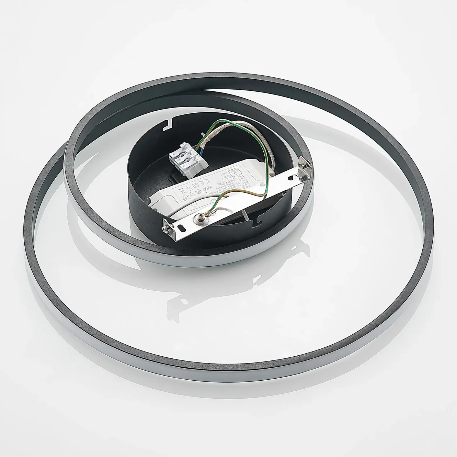 Plafón LED Lindby Youna, negro, aluminio, 39 cm, atenuable
