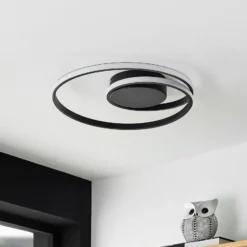 Plafón LED Lindby Youna, negro, aluminio, 39 cm, atenuable