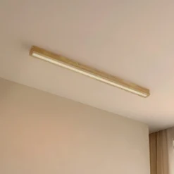 Plafón LED Lucande Emara, madera clara, roble, atenuable
