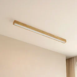 Plafón LED Lucande Emara, madera clara, roble, atenuable
