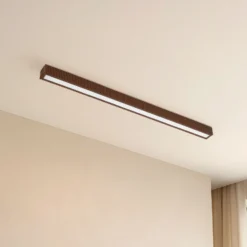 Plafón LED Lucande Emara, madera oscura, roble, atenuable