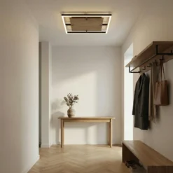 Plafón LED Lucande Vectra, 50 x 50 cm, madera, atenuable