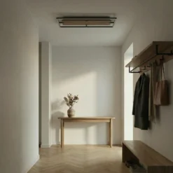 Plafón LED Lucande Vectra, 100 x 30 cm, madera, atenuable