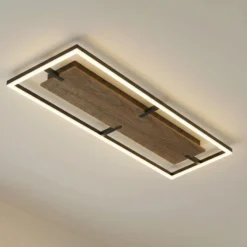 Plafón LED Lucande Vectra, 100 x 30 cm, madera, atenuable
