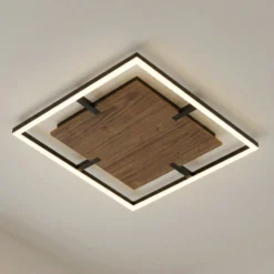 Plafón LED Lucande Vectra, 50 x 50 cm, madera, atenuable