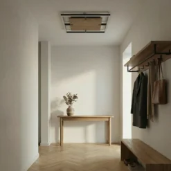Plafón LED Lucande Vectra, 50 x 50 cm, madera, atenuable