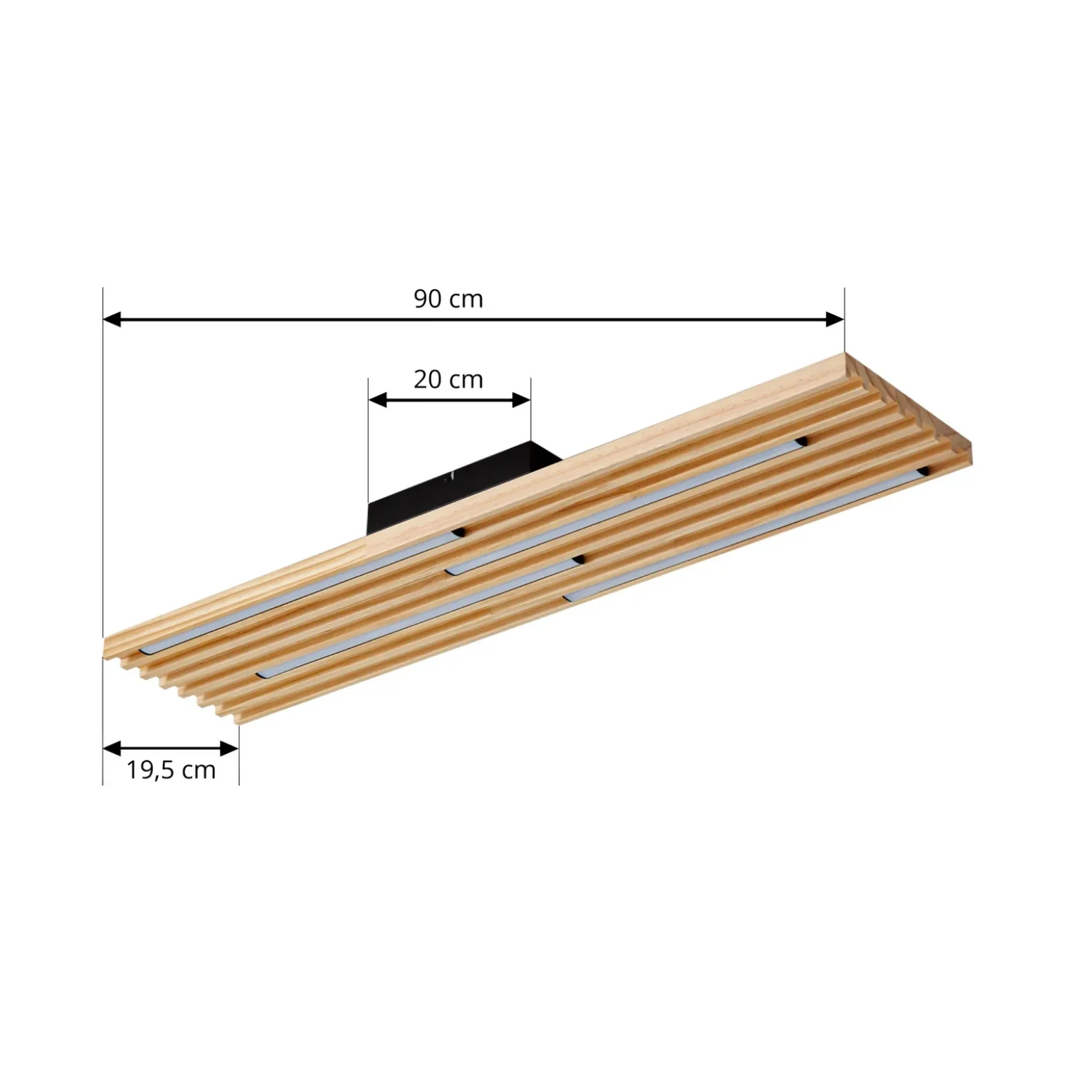 Plafón LED Madero de Lindby, madera de pino, 90 cm x 20 cm