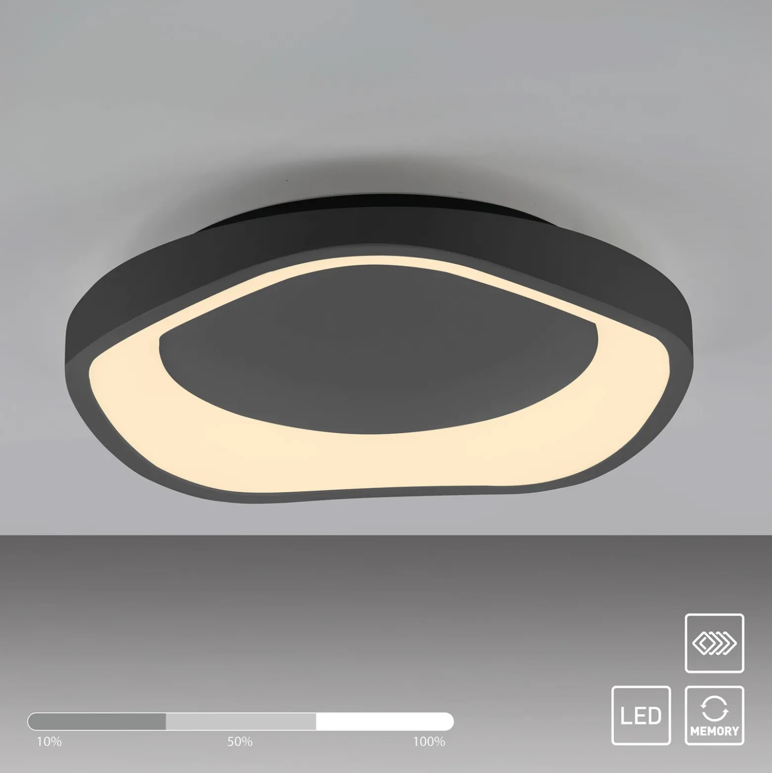 Plafón LED MONTA, negro, Ø 40 cm, metal, Switchdim
