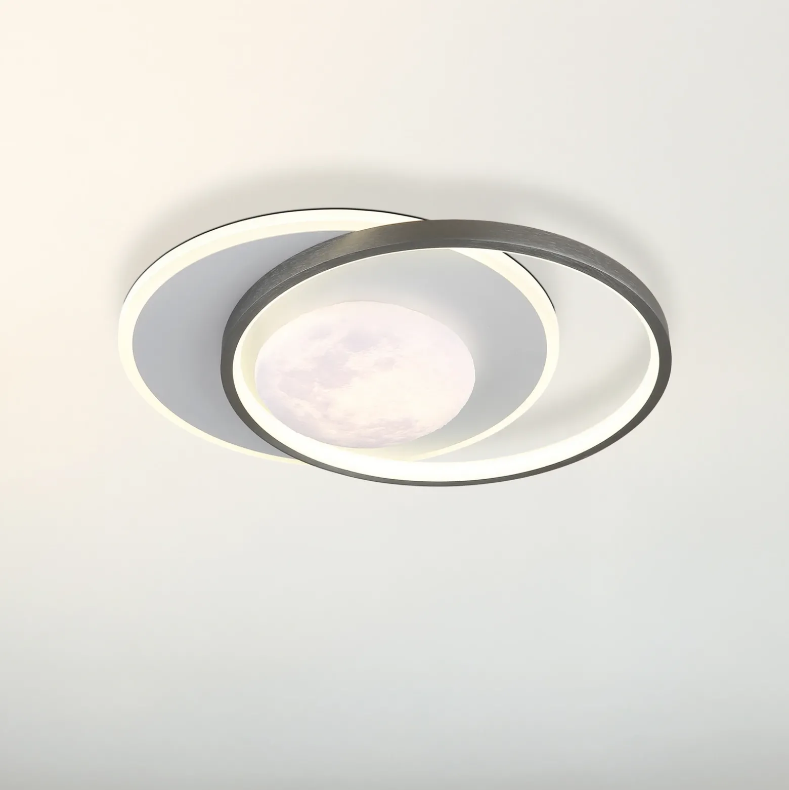 Plafón LED Moon, negro/gris, metal, 37 cm