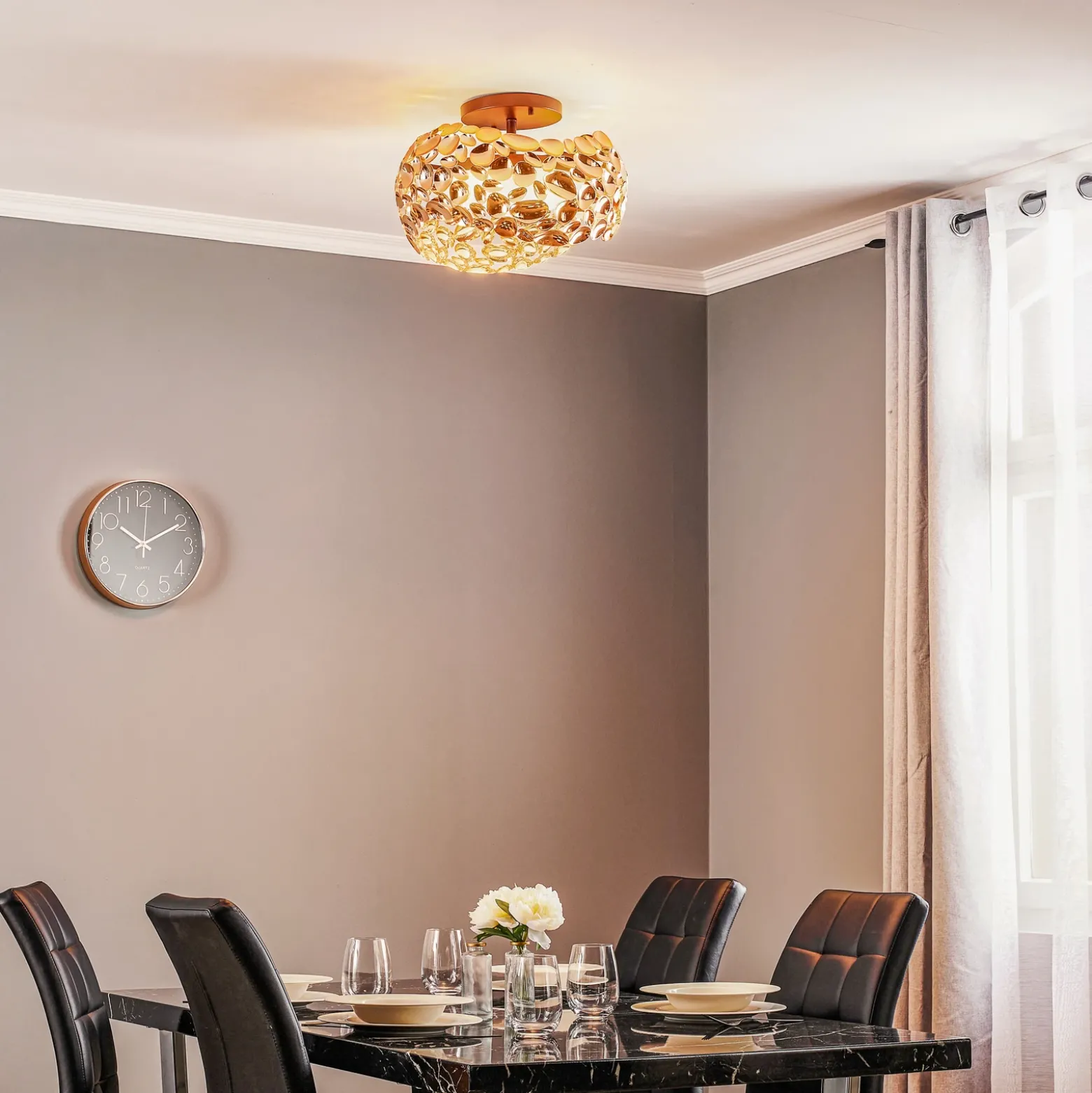 Plafón LED Narisa, Ø 46 cm, oro rosa