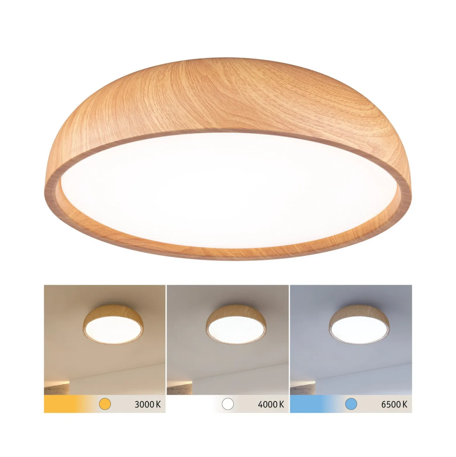 Plafón LED Paulmann Oka IP44 CCT con aspecto de madera