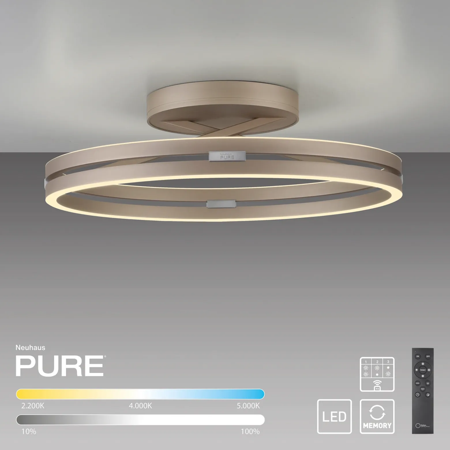 Plafón LED PURE Loop color bronce, metal Ø 60 cm CCT