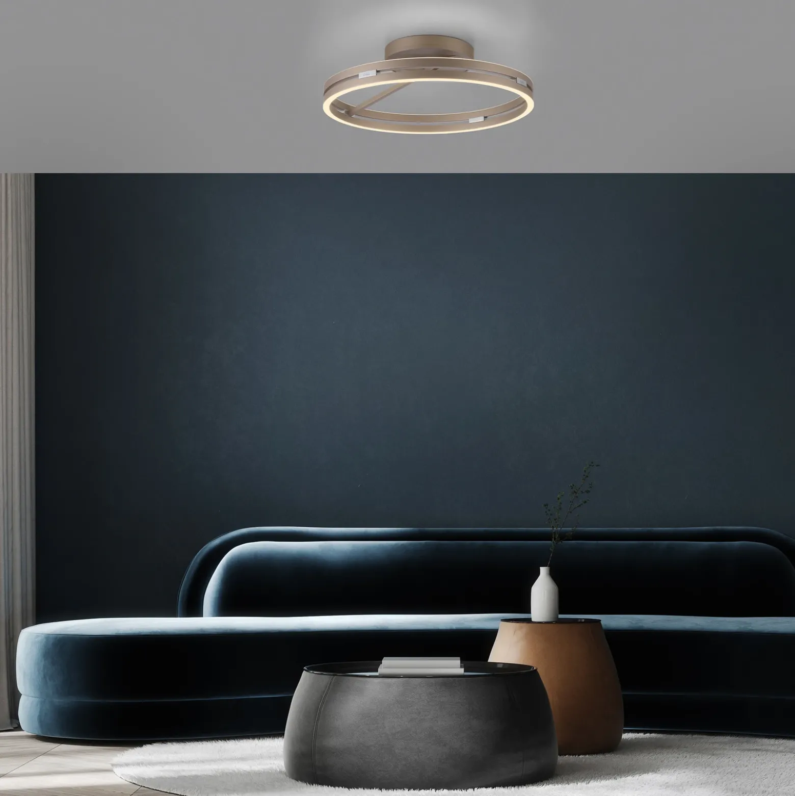 Plafón LED PURE Loop color bronce, metal Ø 60 cm CCT