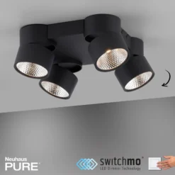 Plafón LED PURE Nola, de 4 luces, negro