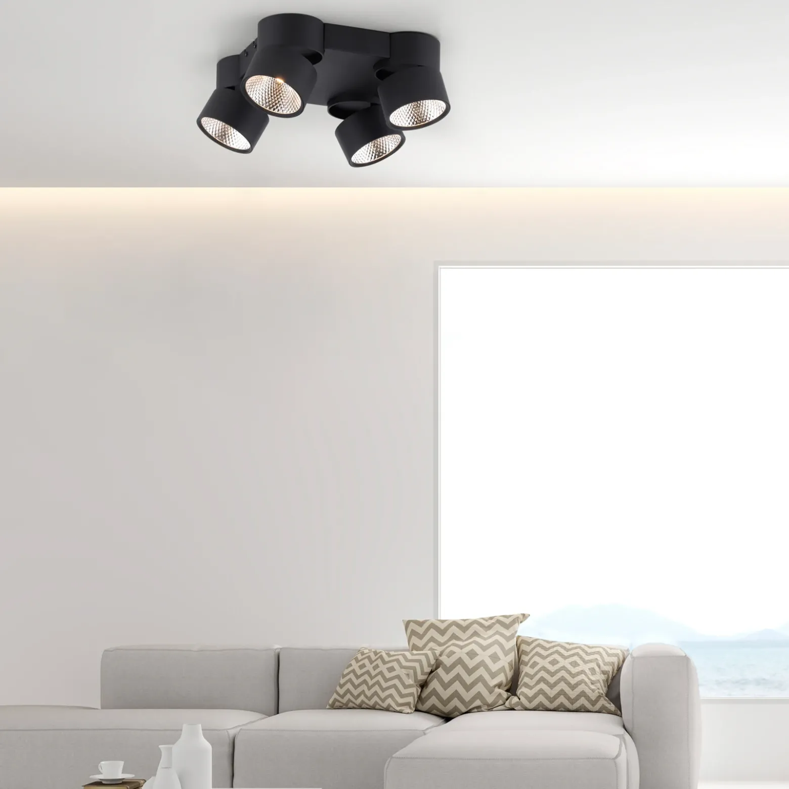 Plafón LED PURE Nola, de 4 luces, negro