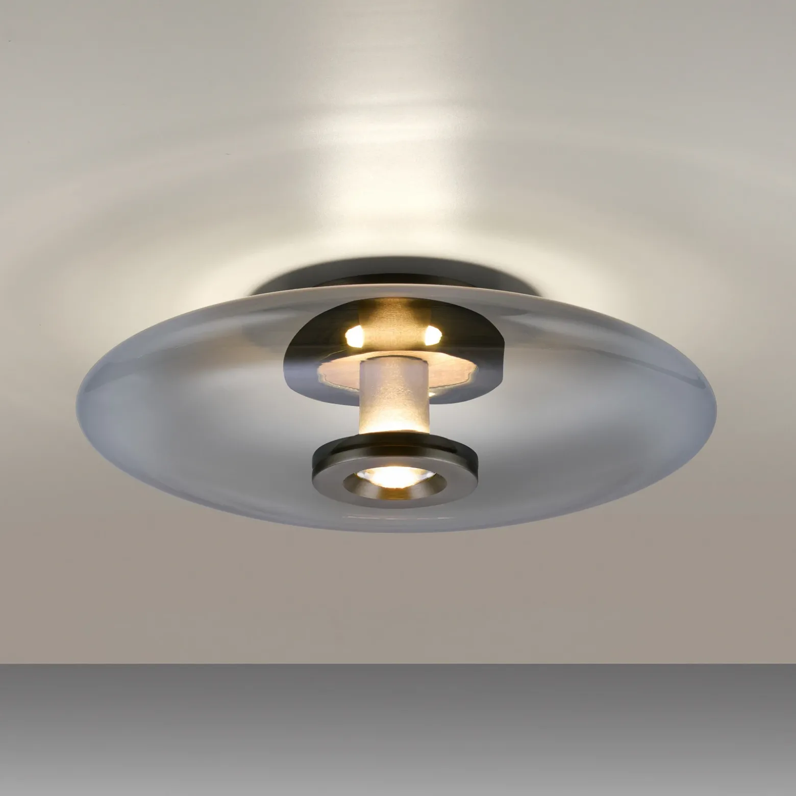 Plafón LED PURE Vitrum, gris, cristal/aluminio, Ø 45 cm
