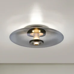 Plafón LED PURE Vitrum, gris, cristal/aluminio, Ø 45 cm
