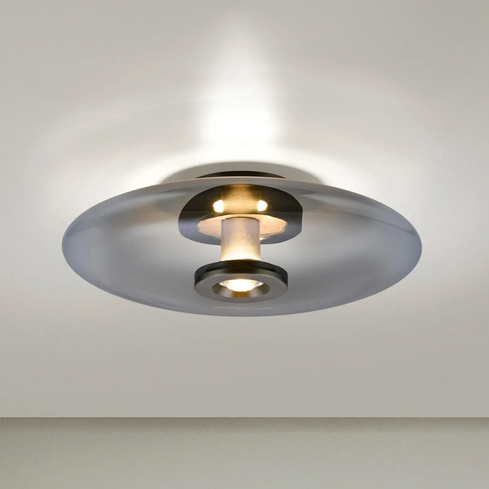 Plafón LED PURE Vitrum, gris, cristal/aluminio, Ø 45 cm