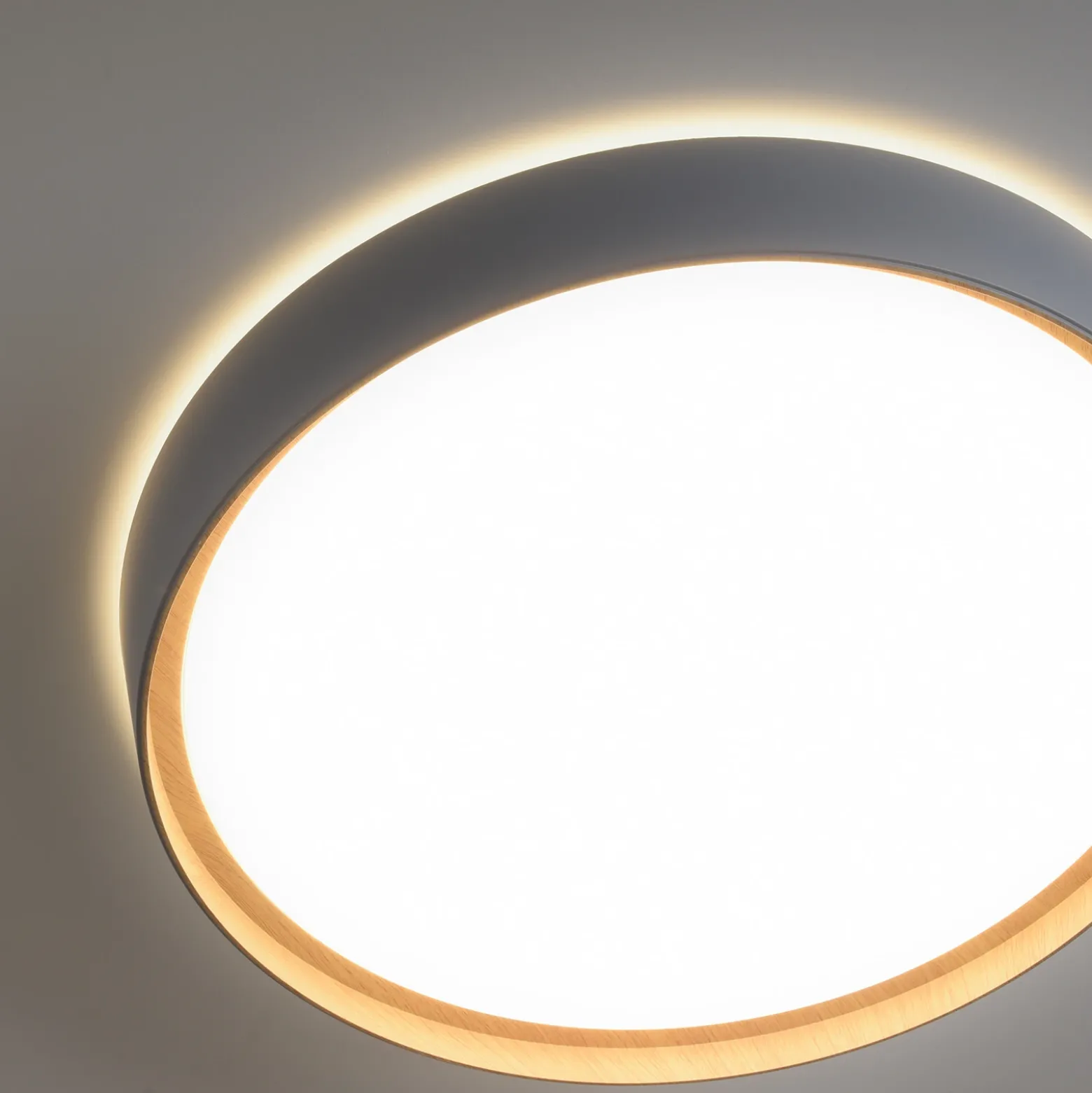 Plafón LED Q-EMILIA de Paul Neuhaus, gris/madera