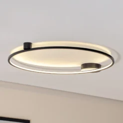 Plafón LED Saturno, negro, Ø 80 cm, metal, 4000 K