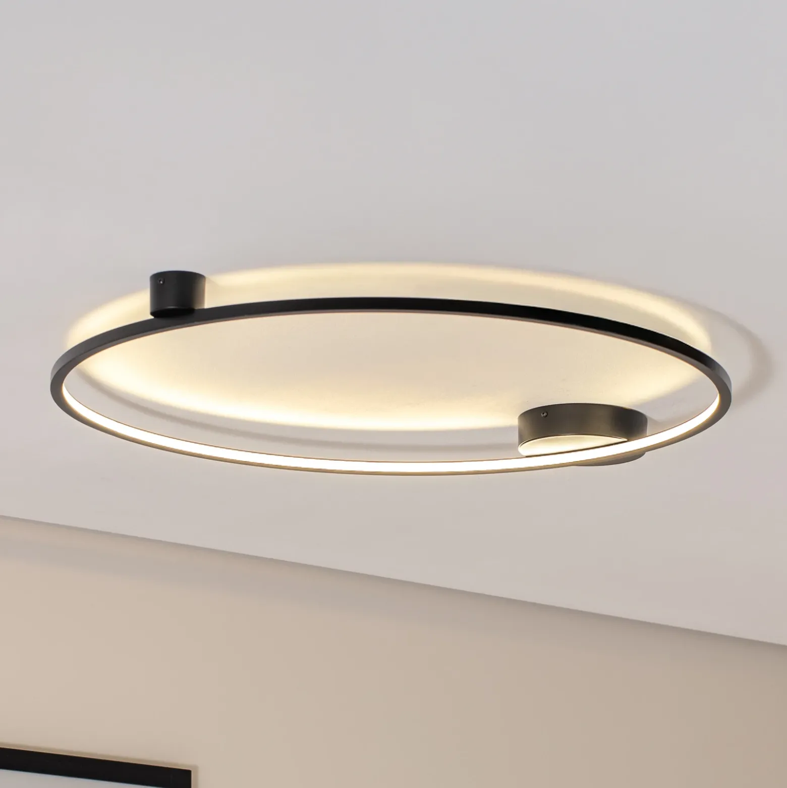 Plafón LED Saturno, negro, Ø 80 cm, metal, 4000 K