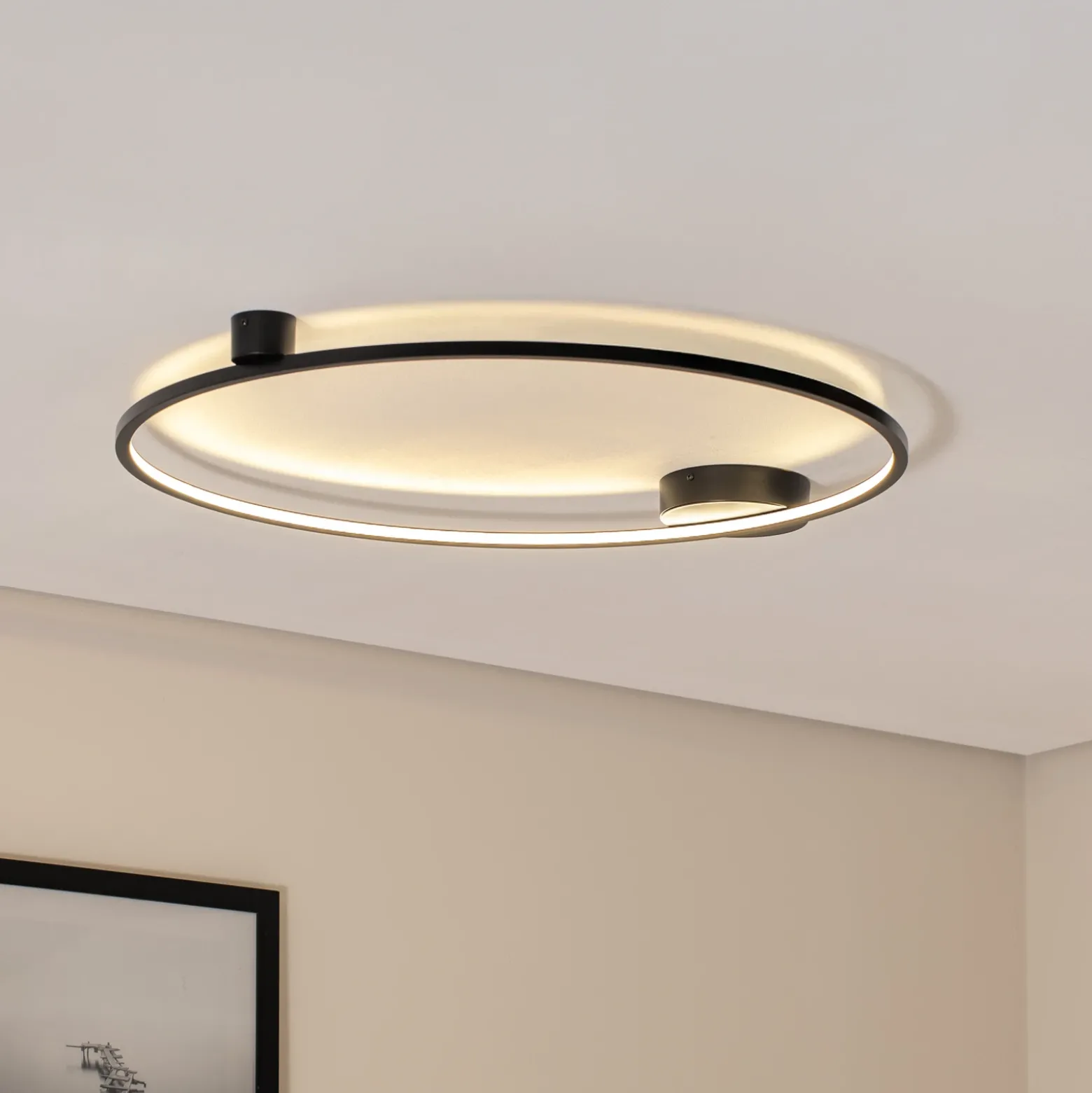 Plafón LED Saturno, negro, Ø 80 cm, metal, 4000 K