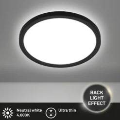 Plafón LED Tava, negro, Ø 24 cm, plástico
