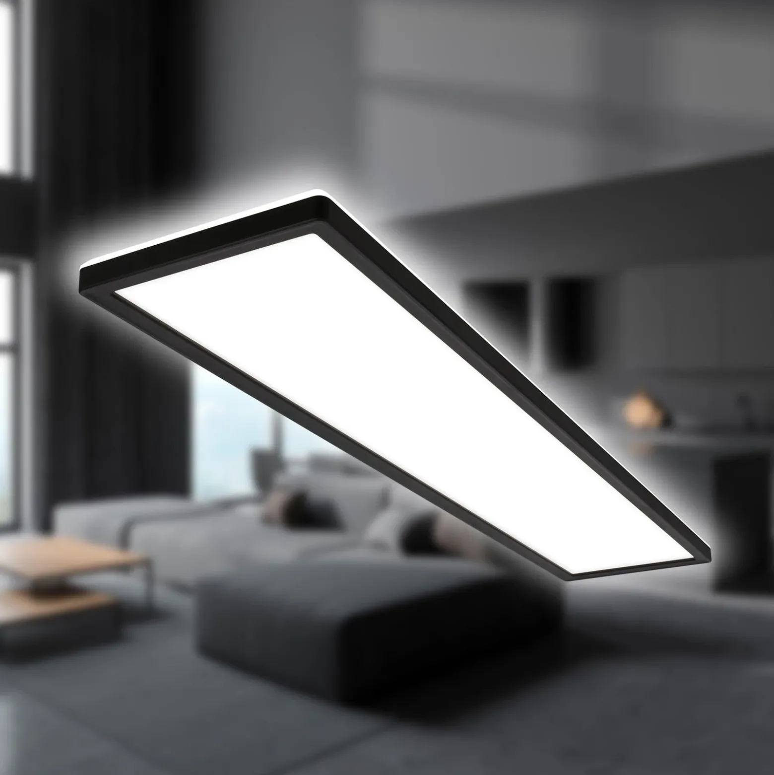 Plafón LED Tava, negro, plástico, 98 cm, retroiluminación