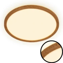 Plafón LED Tava Wood, Ø 29 cm, plástico, 3000 K