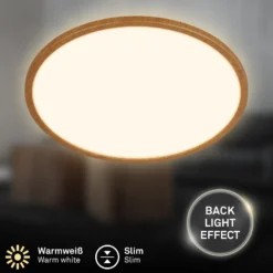 Plafón LED Tava Wood, Ø 42 cm, plástico, 3000 K