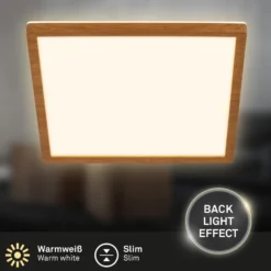 Plafón LED Tava Wood, 29 x 29 cm, plástico, 3000 K